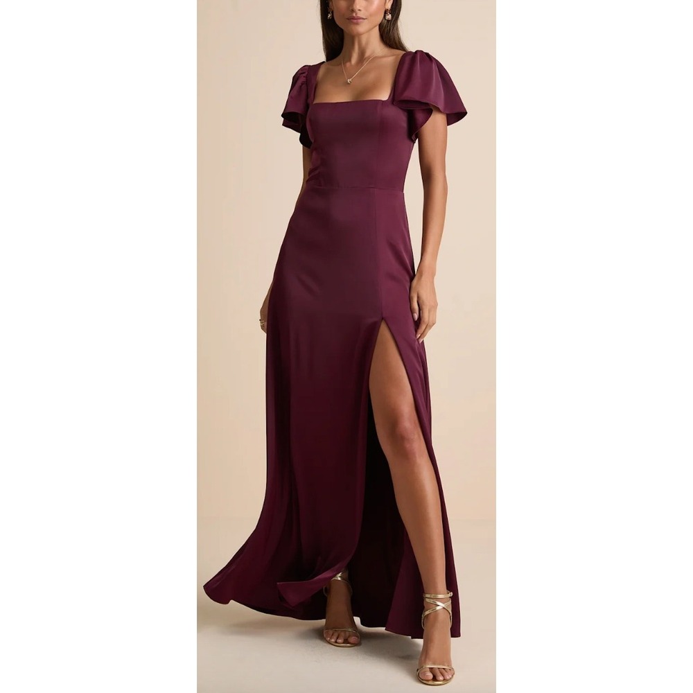 NWT Lulus Ultimate Sweetness Plum Satin Flutter Sleeve Maxi Dress Size 1X